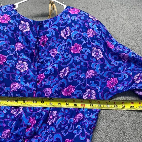 Vintage Maggie London 100% Silk Purple & Blue Floral Sheath Women's Size 12 Zipp